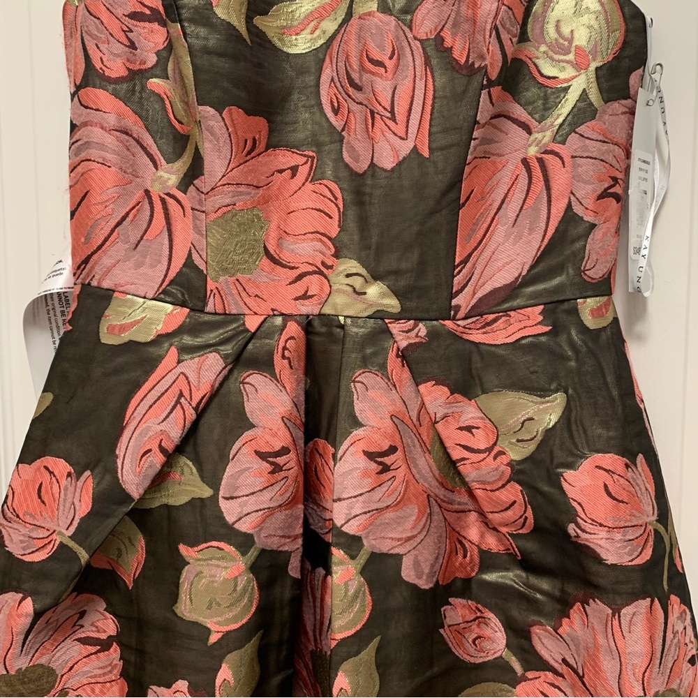 NWT KAY UNGER Anna Floral Print Sleeveless Crew Neck Pleated Tea Midi Dress - Picture 6 of 12